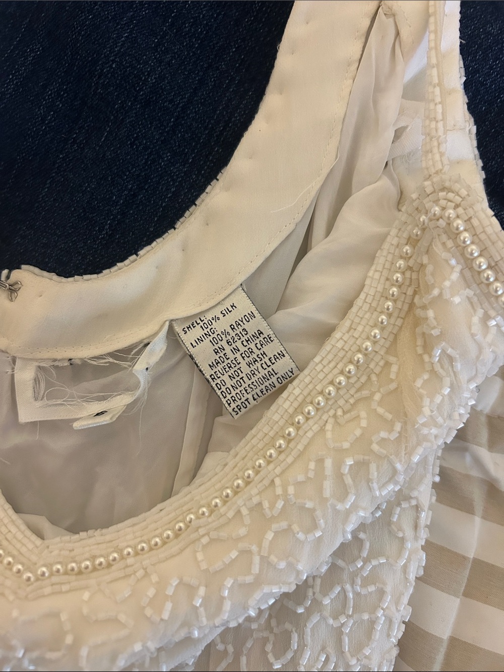 Ivory Beaded Slip Dress vintage silk - Picture 2 of 2